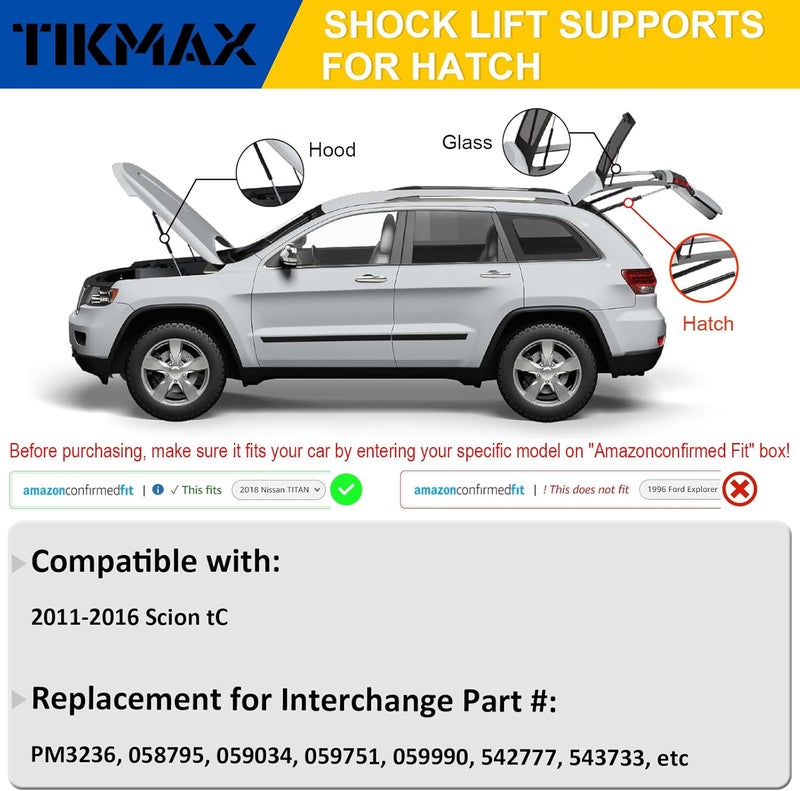 TIKMAX Rear Hatch Liftgate Gas Struts for Scion tC 2011-2016, Replaces PM3236 Shocks Lift Supports Gas Springs, 2 Pcs - Image 4